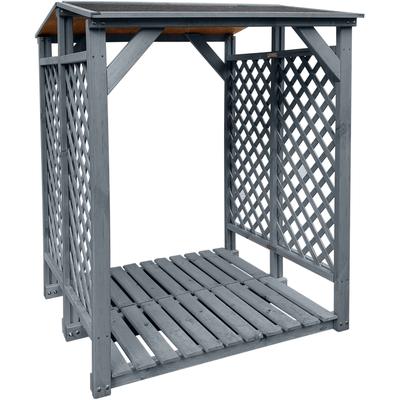 Kaminholzregal PROMADINO, grau, B:120cm H:148cm T:118cm, Holz, Metall, Kaminholzlager, Kaminholzregal, besonders robust, bietet genügend Stauraum für 3 Reihen Holzscheite