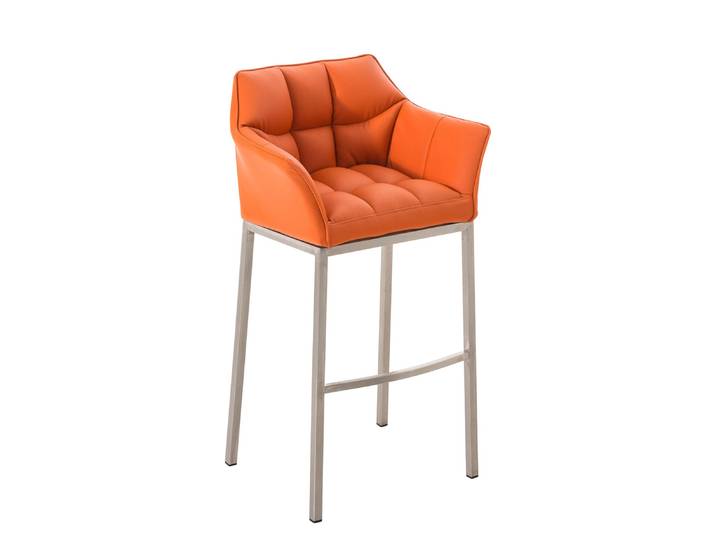 TPFLiving Barhocker Damaskus mit 4-Fuß Gestell Edelstahl Kunstleder - Orange