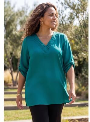 Plus Size Women's Philippa Pintuck Blouse by Catherines in Royal Jade (Size 5X)