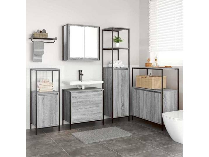 Ensemble de Meubles de Salle de Bain 5 Pièces Gris Bois d'Ingénierie