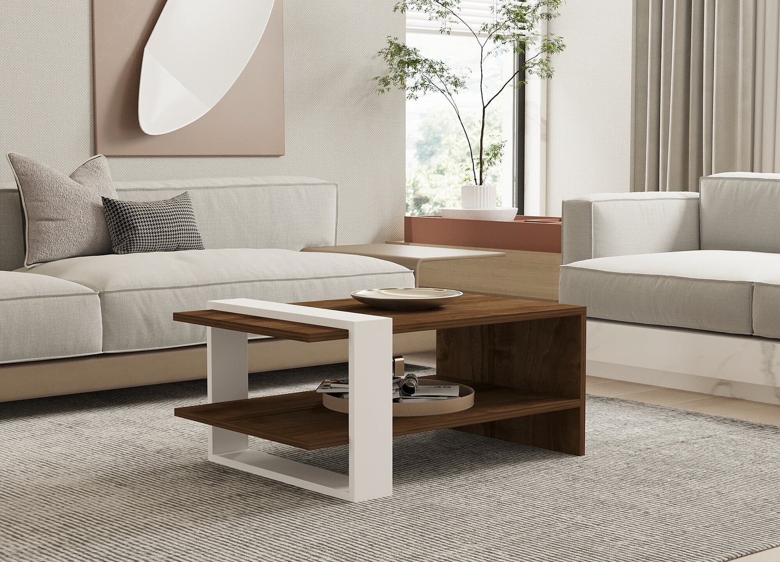 Skye Decor Gaye-Gaye PUQ Salontafel, Nussbaumkleur en Wit, B/D/H: 80 x 35 x 50 cm