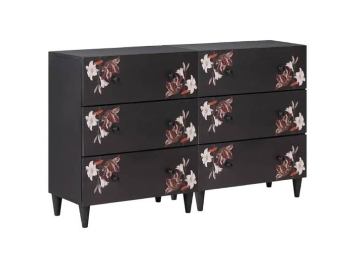 XHNIFBN 2er Set Sideboard 120x33x75 cm Kommode Massivholz Mango Farbenfrohe Anrichte mit floralem Muster und Messingknöpfen für Wohnzimmer und Schlafzimmer, 5 Schubladen.