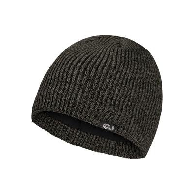 Beanie JACK WOLFSKIN "FELDBERG BEANIE", Herren, Gr. L, braun (obsidianmoss), Obermaterial: 99% Polyester, 1% sonstige Fasern. Futter: 100% Polyester, Mützen Beanie, Beanie, winddicht, wärmend