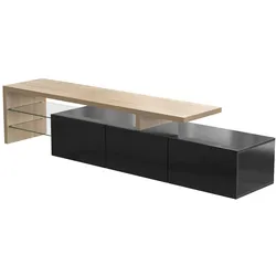 Merax Lowboard, mit Glasablgen und LED-Beleuchtung, Fernsehtisch Hochglanz, TV-Schrank, Schwarz
