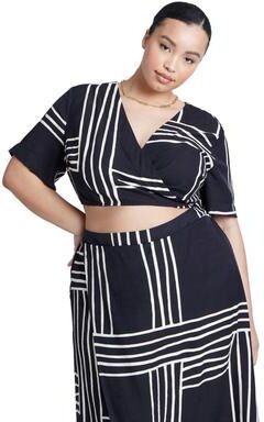 Plus Size Women's Printed Wrap Top by ELOQUII in Stripe Remix (Size 24)