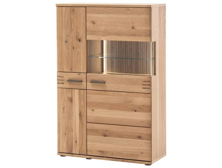 Livetastic Highboard, Eiche, Balkeneiche, furniert, massiv, 3 Fächer, 90x136x37 cm, Made in EU, Holzmöbel, Kleinmöbel Holz, Holzkommoden, Highboards Holz