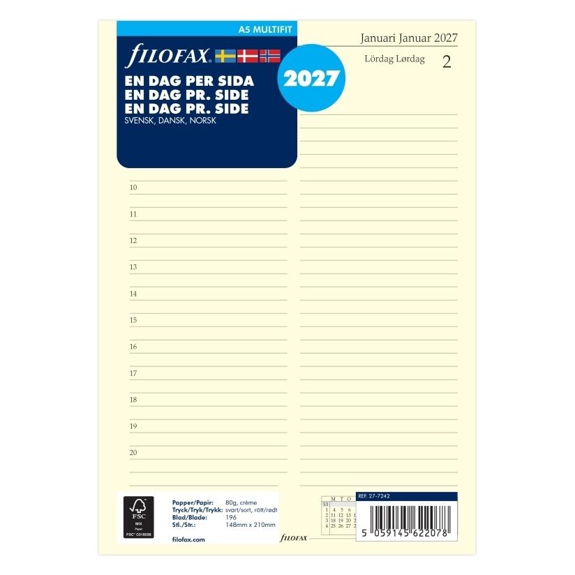Filofax Refill A5 2027 Dag Per Siden Svensk/Dansk/Norsk (A5, 1 Tag / 1 Seite) (27-7242)