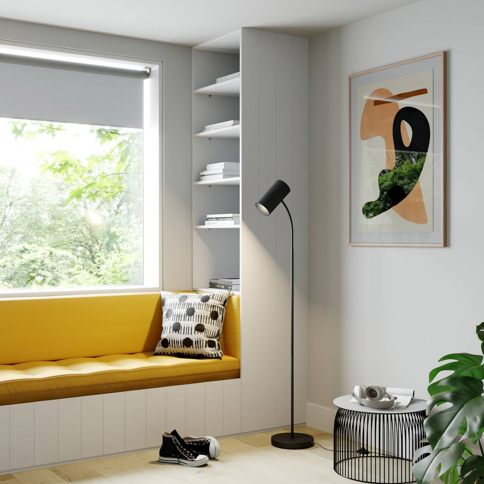 Lámpara de pie Karoli Lindby, Negro, Salón / Comedor, Metal, Moderno, Lámpara de pie