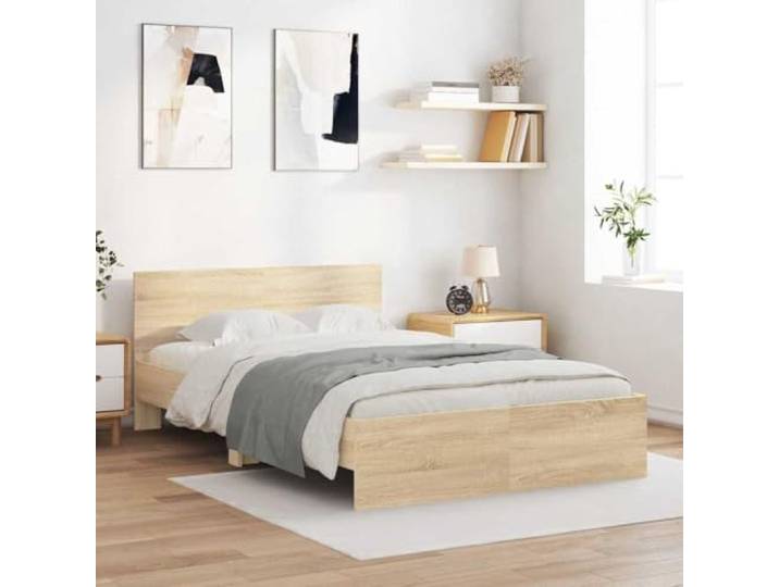 RJPLMFV Bettgestell Sonoma, 137 x 190 cm, Holz Kopfteil zur Wandmontage, minimalistisches Design, inklusive Lattenrost, einfache Reinigung