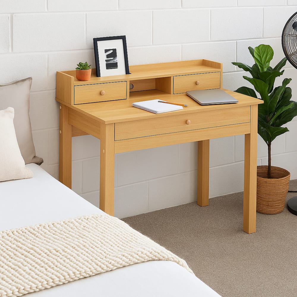 Urban Meuble Console en bois clair avec rangements Beige 100x90x50cm