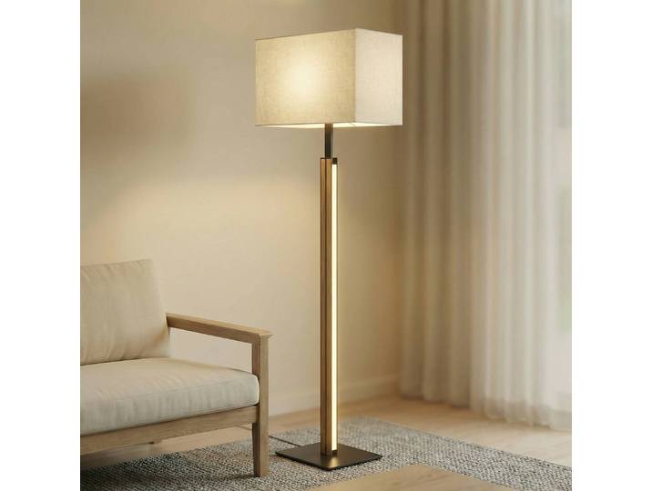 Stehlampe Lisene Quitani, dimmbar, Holz hell, für Wohn- / Esszimmer, Metall, Design
