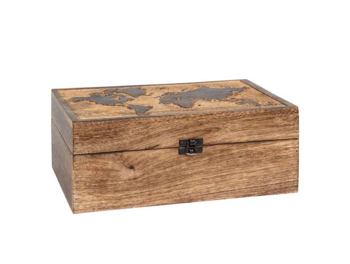 Kiste aus Mangoholz, Weltkarte