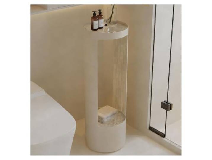 2-stufiges Metallregal,schmaler Aufbewahrungsständer Badezimmerhandtücher Mit Sensor-Lichtleiste und gehärtetem Glas, schmaler Boden-Organizer for Küchenwäsche(Beige,30x30x90cm)