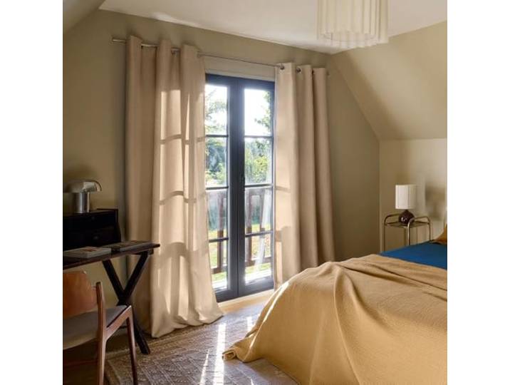 Madura - Rideau Occultant Polyester Oeillets Obscurcissant 80% Isolation Thermique - Hauteur Ajustable - Certifié Oeko-Tex - Salon Chambre 350x280 cm - Naturel - Lina