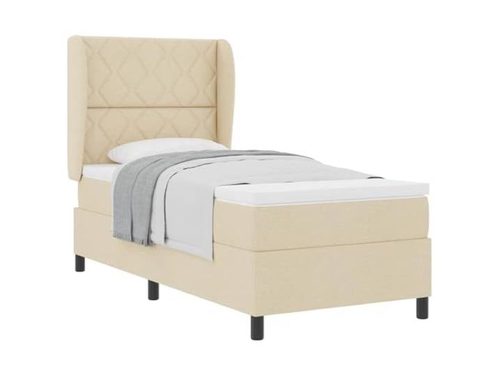 PUGYNBK Boxspringbett creme 100x200 cm mit Kopfteil Lattenrost und Matratze im Lieferumfang enthalten, verstellbares Kopfteil, weicher Stoff, mittlere Härte, robuste Struktur