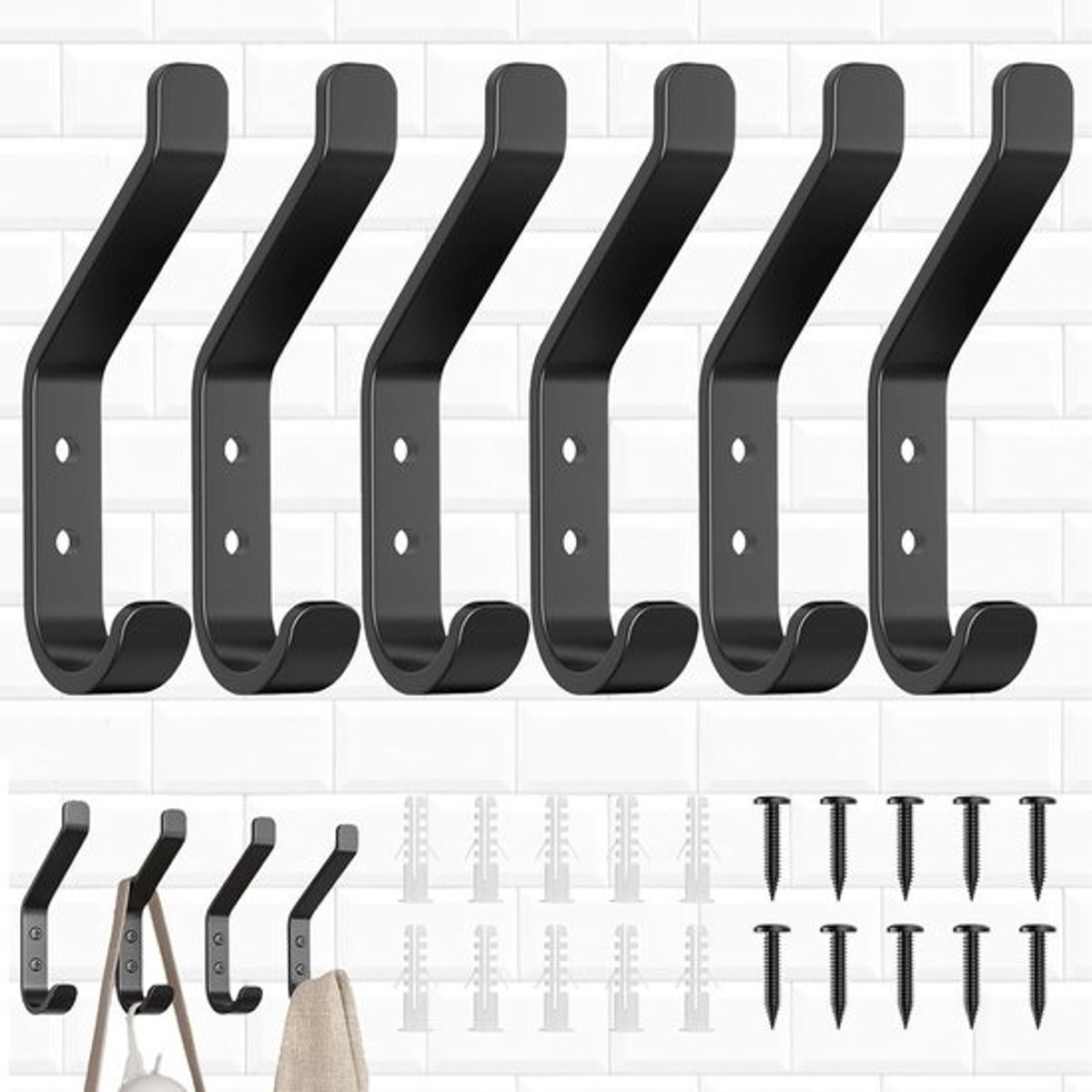 Set van 6 wandkapstokken met dubbele haken