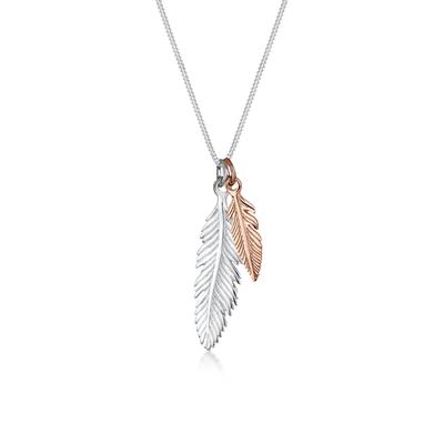 Kette mit Anhänger ELLI "Halskette Feder Bi-Color Boho 925 Silber" Gr. 45, silber, Halsketten, Damen, ohne Stein, Silber 925 (Sterlingsilber)