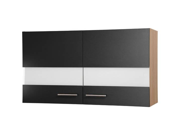 Respekta Küchenoberschrank Merle, Schwarz, Eiche, Glas, 1 Fächer, einzeln stellbar, 100x56.1x34.6 cm, individuell planbar, Küchen, Küchenmöbel, Küchenschränke, Küchenoberschränke