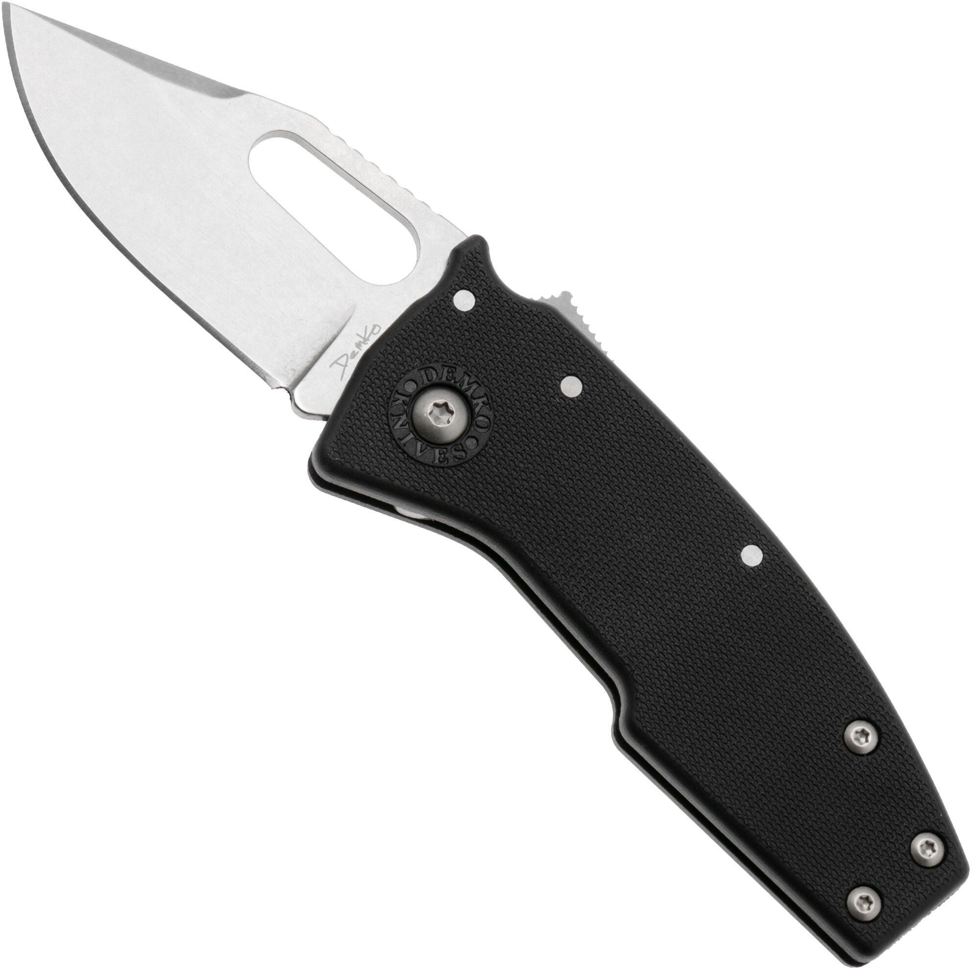 Demko Knives Demko Nano-Shark, NANO-10A-BLACK GRN-CP, Stonewashed AUS-10A Clip Point, Black GRN coltello da tasca