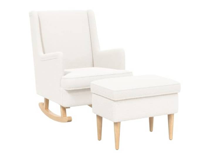 KTHLBRH Sessel mit Ottomane 2 Stück Creme Bouclé Modern Robuster Metallholzrahmen, herausnehmbares Kissen, Innenbereich, geradliniges Design