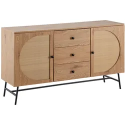 FineBuy, Kommode + Sideboard, Sideboard Anrichte 140 cm Eiche Dekor Kommodenschrank Türen Schubladen (140 x 40 x 80 cm)
