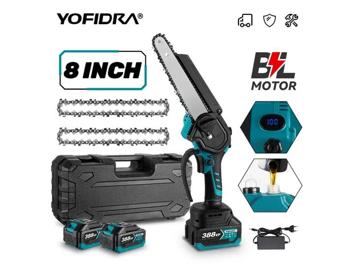 Yofidra 8 pouces scie à chaîne électrique sans brosse avec huileur outil de scie de coupe de jardin Rechargeable pour Makita broche de batterie 18V