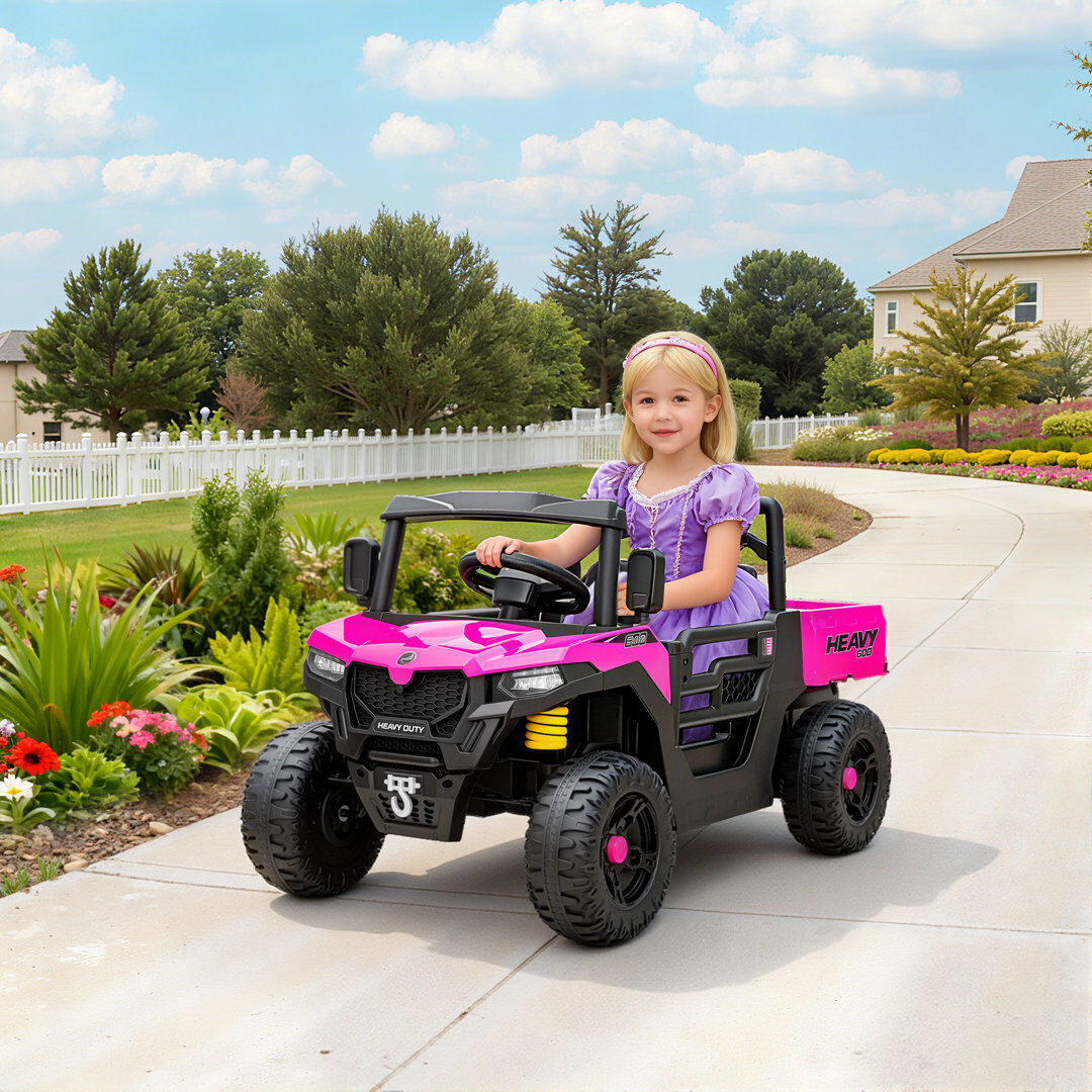HOMCOM AIYAPLAY 12V Kids Ride on Car, Kids UTV with Electric Dump Bed Pink