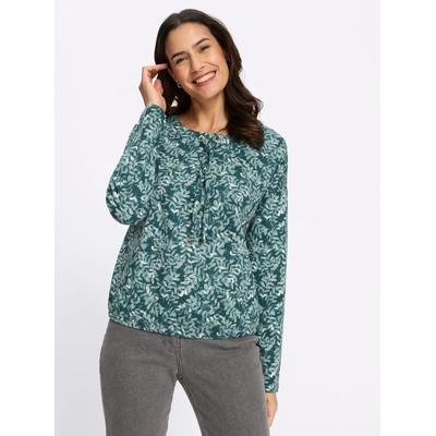 Print-Shirt "Druck-Shirt", Damen, Gr. 44, grün (petrol, grau, bedruckt), 100% Baumwolle, gemustert, mehrfarbig, Rundhals, Shirts