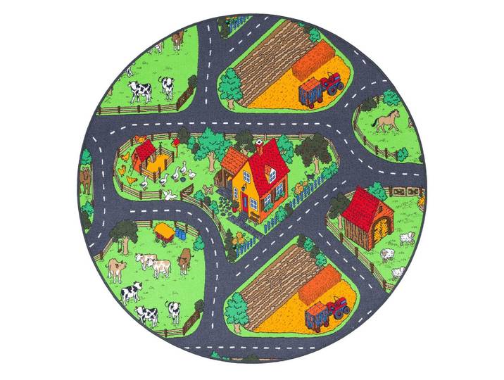 KINDER SPIEL TEPPICH BAUERNHOF RUND