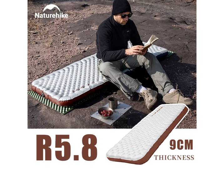 Matelas gonflable Naturehike R5.8 avec paroi latérale, nouveau modèle 2026, épaisseur 9 cm, portable, pour camping, randonnée, voyage, lit d'air ultraléger
