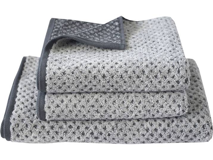 Handtuch Set DYCKHOFF Golden Shades Rhombus , grau (graphit), 3 Stk., Walkfrottier, Walkfrottier, Obermaterial: 100% Baumwolle, Handtuch-Sets, Handtuch Set, 2 Handtücher (50x100 cm), 1 Badetuch (70x140 cm)