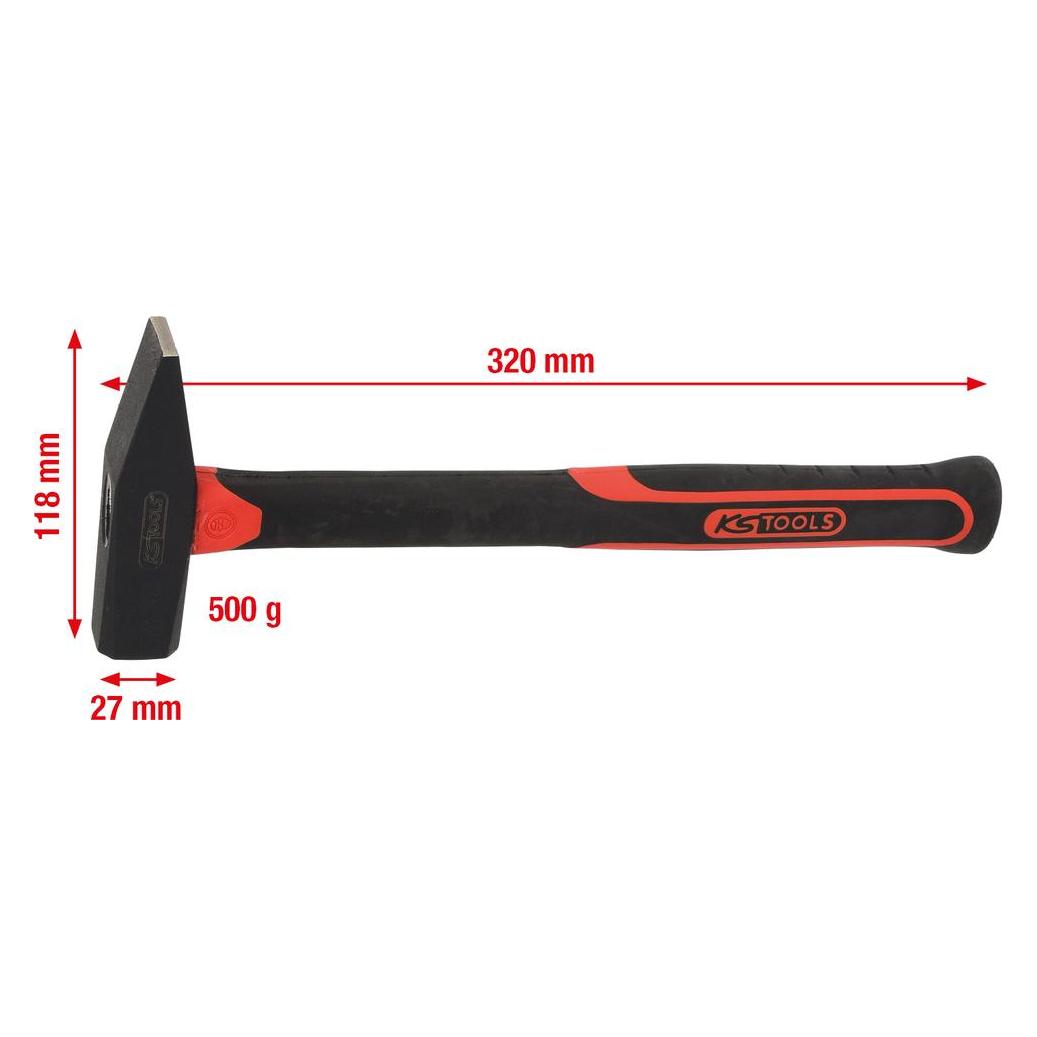 KS Tools Werkzeuge-Maschinen GmbH Schlosserhammer mit Fiberglasstiel, 500g, auf Hänger (500 g) (142.1351-E)