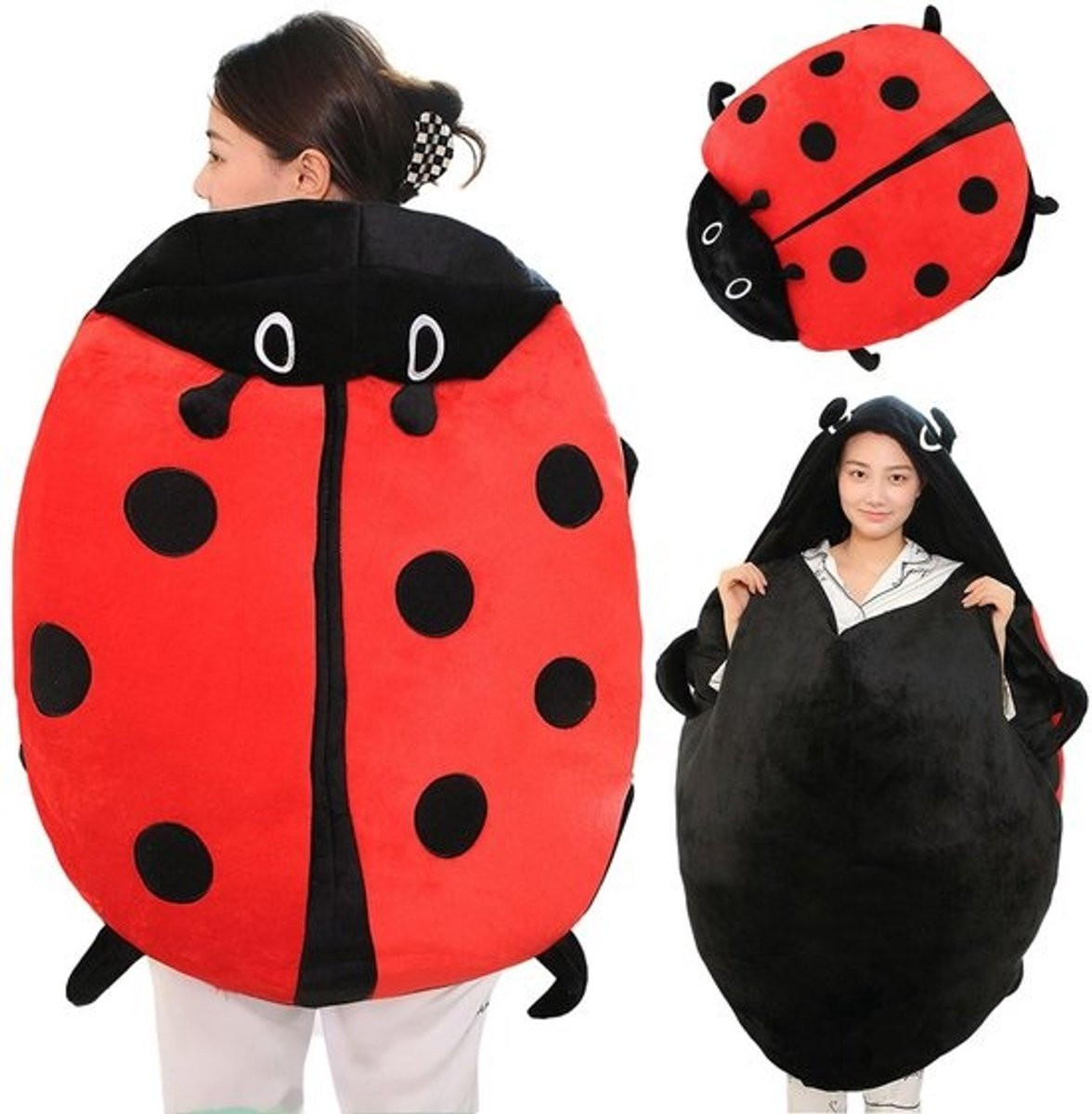 Dailygoods Draagbaar Lieveheersbeestjeskussen - Pluchen Knuffelkussen voor Volwassenen - 100 cm