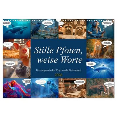 Stille Pfoten, weise Worte - Tiere zeigen dir den Weg zu mehr Gelassenheit (Wandkalender 2026 DIN A3 quer), CALVENDO Monatskalender