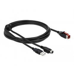 Delock USB-Stromkabel PoweredUSB 24V Stecker, USB-A Stecker, Hosiden Mini-DIN 3pol. Stecker 3.00 m Schwarz 85942
