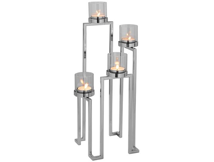 Kerzenhalter FINK GRANT, Weihnachtsdeko , silber (silberfarben), B:22cm H:56cm T:22cm, Edelstahl, Glas, Kerzenhalter, Kerzenhalter, aus Edelstahl und Glas, 4-flammig, Adventsleuchter