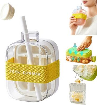 Daily Deals Depot Ice Cube Maker Bottle With Straw & Stackable Silicone Ice Tray white