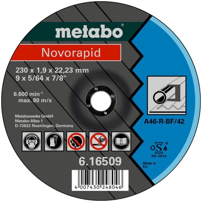 Novorapid 230 x 1,9 x 22,23 mm, acier, meule de tronçonnage, forme 42 metabo (616509000)
