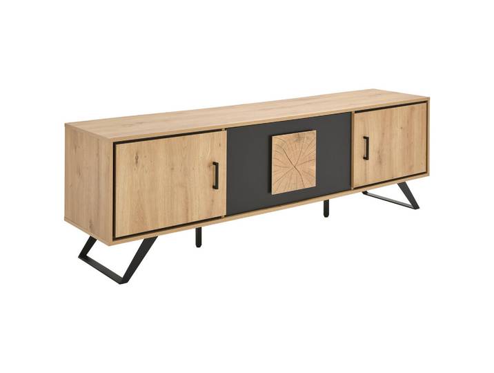 Xora Lowboard, Schwarz, Eiche, Metall, 1 Fächer, 180x56x40 cm, Bsci, Wohnzimmer, Wohnwände, Lowboards