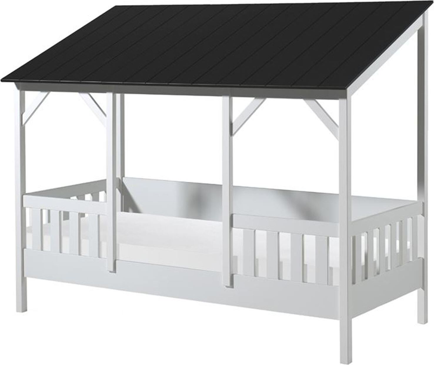 Hausbett Kata 214x105x174 Kinderbett MDF+Massivholz Weiß/Schwarz