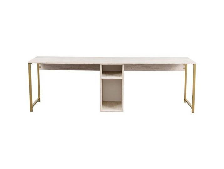 Bureau double avec rangement central effet travertin piètement doré 240 cm - Orsa