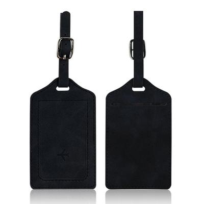 Portable Leather Luggage Tag Travel Suitcase Name Address ID Holder black