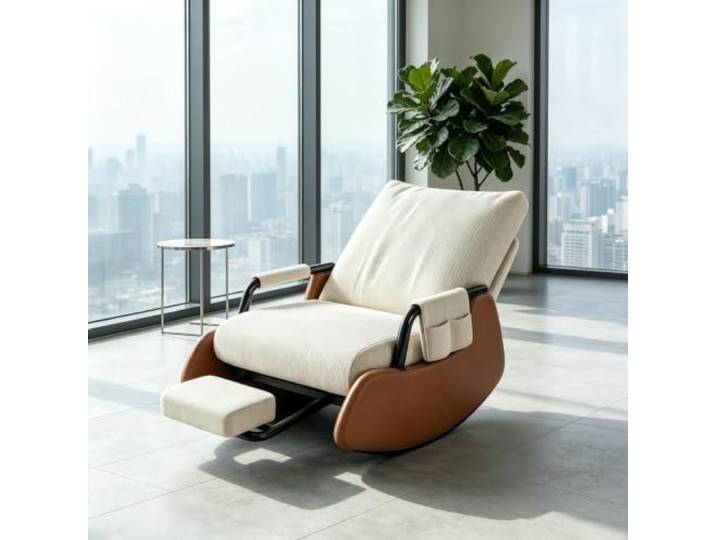kumamart Relaxsessel mit Hocker mit Ausziehbarer Beinablage Ergonomischer Schaukelstuhl mit ausziehbarer Fußstütze und Seitentasche für tägliche Entspannung.