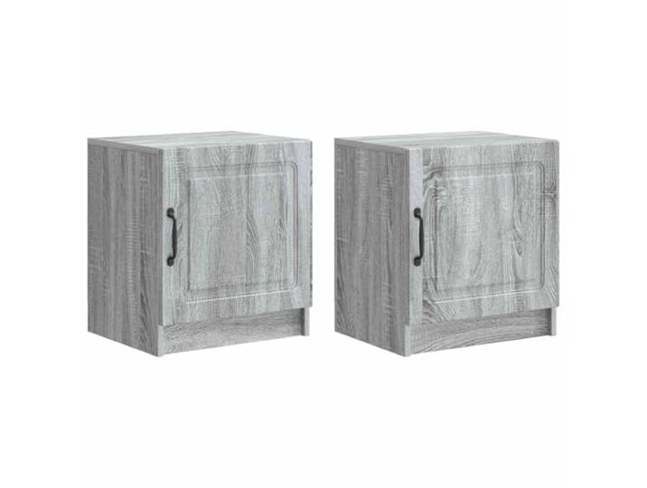 KGFHERENB Nachttisch 2er Set Graues Sonoma 43x34,5x47 cm Holzwerkstoff Stilvolle Beistelltische fürs Schlafzimmer mit schwenkbarer Tür und schwarzen Stangengriffen für mehr Ordnung.