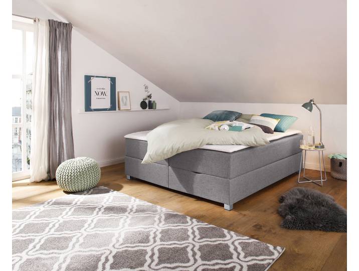 Boxbett, Struktur Fein, Hellgrau, 200×200 cm, Mit Bettkasten, Modern, Inosign