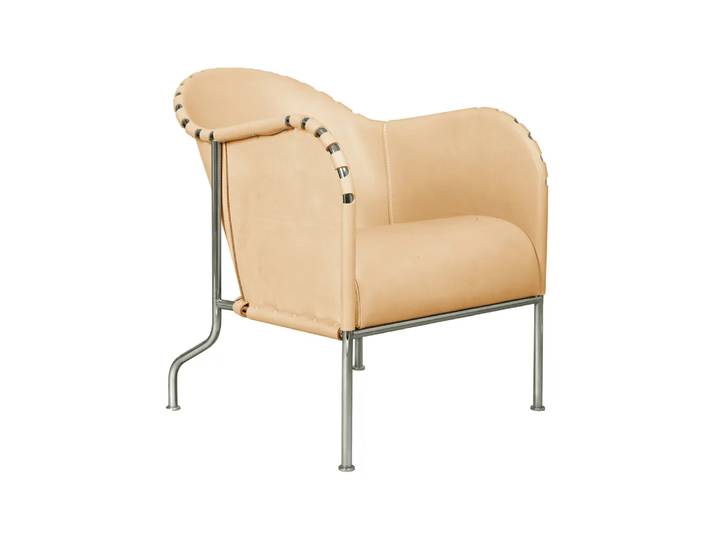 Källemo Fauteuil Bruno Cuir pleine fleur naturel-chrome