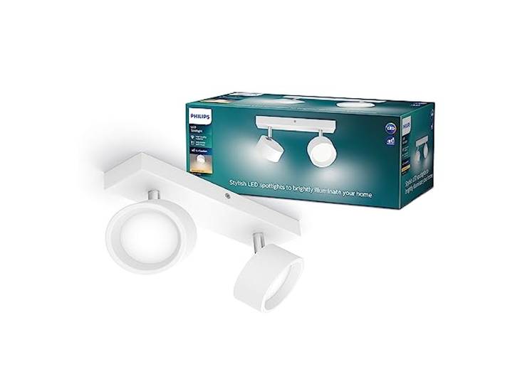 Philips Bracia 2-er LED Spots (11 W), zweiflammige Wandspots mit warmweißem Licht, energiesparende Raumbeleuchtung mit langer Nutzlebensdauer, weiß