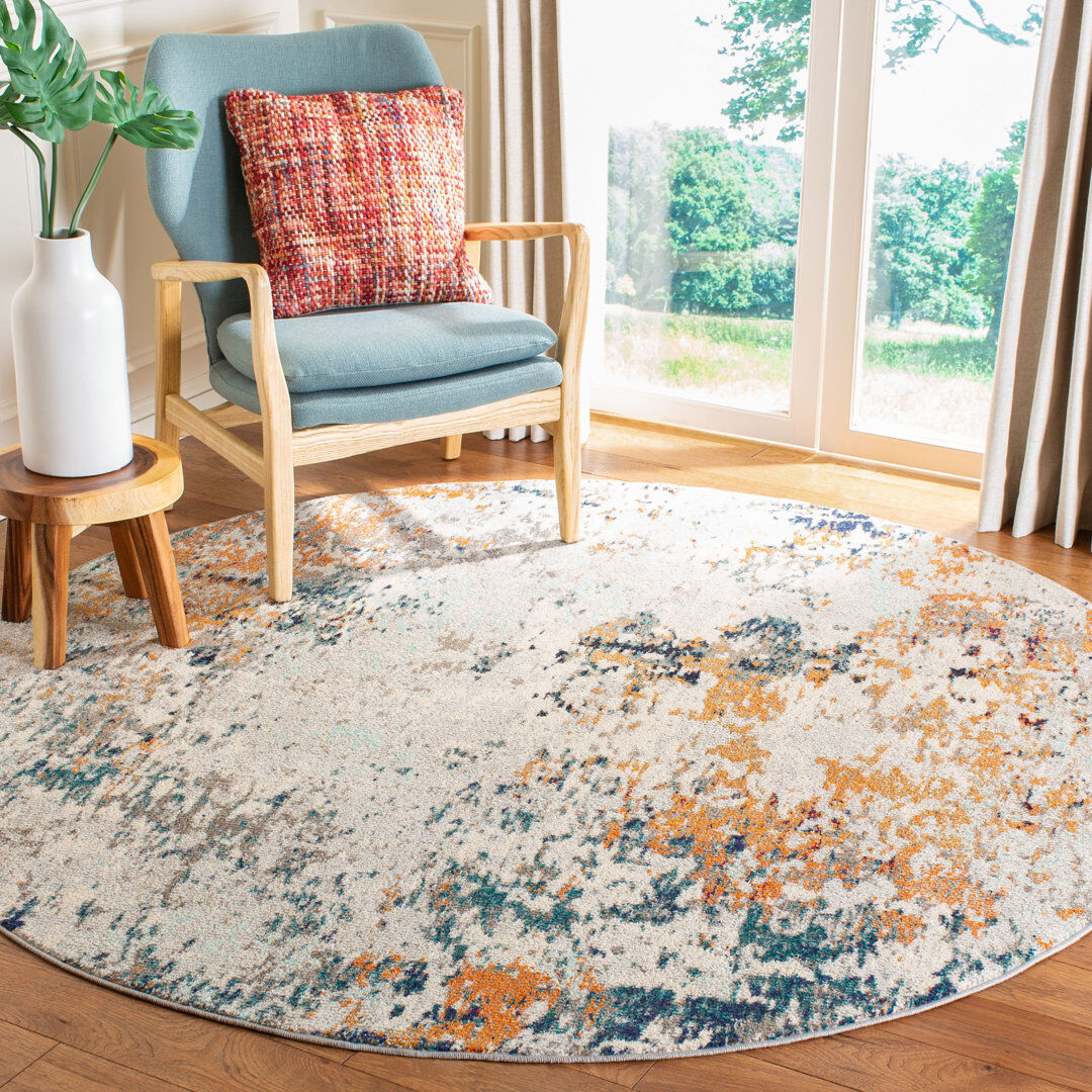 Rio Encinal Abstract Area Rug Beige Round 201cm