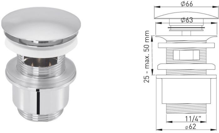 ASW Design-Exzentergarnitur 105509 1 1/4" x Ø 63 mm, Überlaufschlitze, Messing verchromt