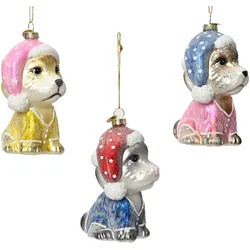 Christmas Decorations 1 Christbaumschmuck Hund 11cm Glas Weihnachtskugeln Baumkugeln Haustiere Mütze